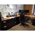 Maple and Black Workstation L Suite Desk with Lateral File